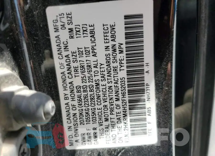 2HKRM4H52FH652035 Photo# 13