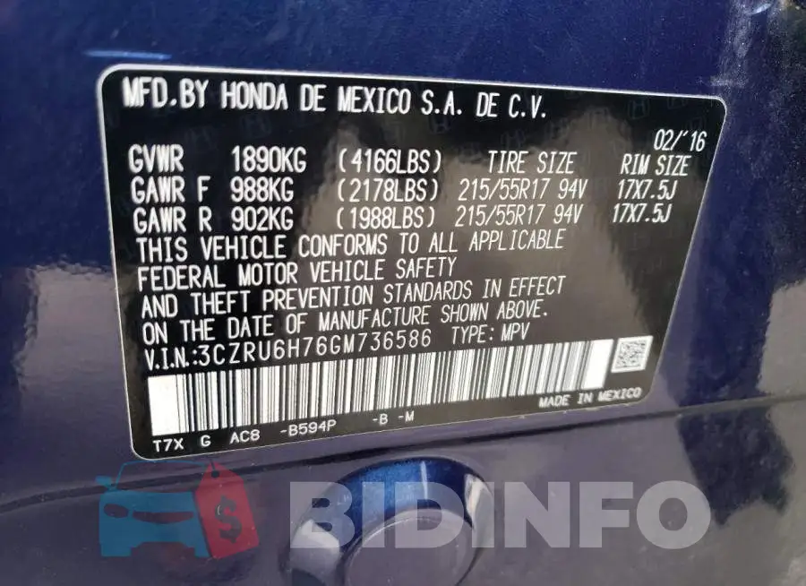 3CZRU6H76GM736586 Photo# 12
