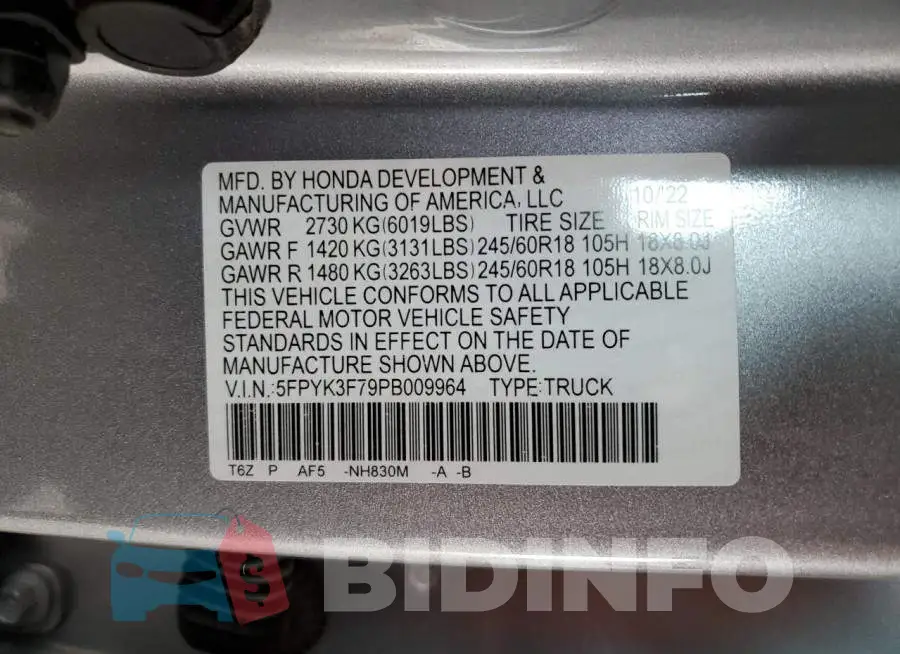 5FPYK3F79PB009964 Photo# 12
