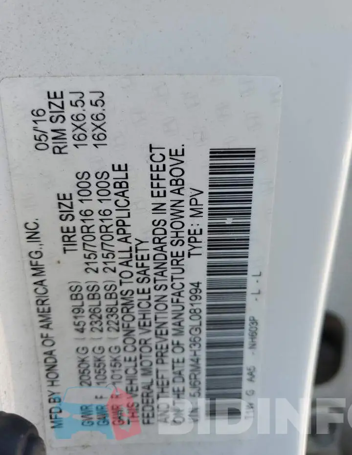 5J6RM4H36GL081994 Photo# 13