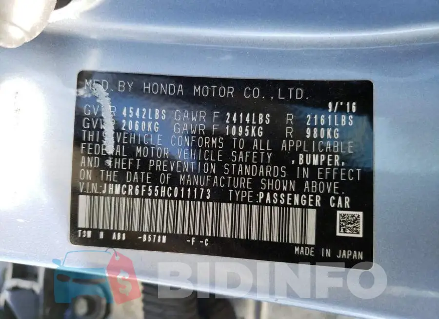 JHMCR6F55HC011173 Photo# 13
