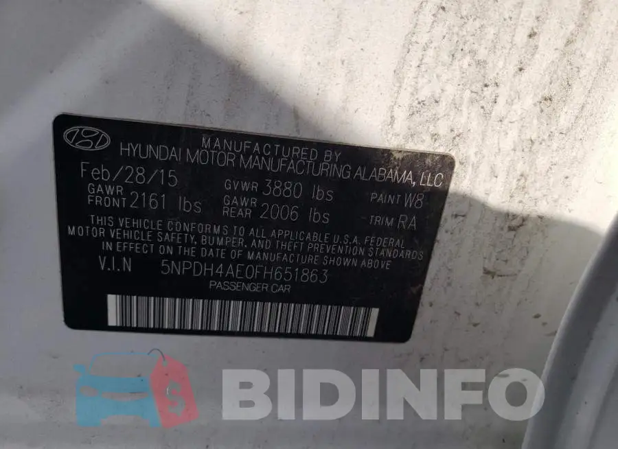 5NPDH4AE0FH651863 Photo# 12