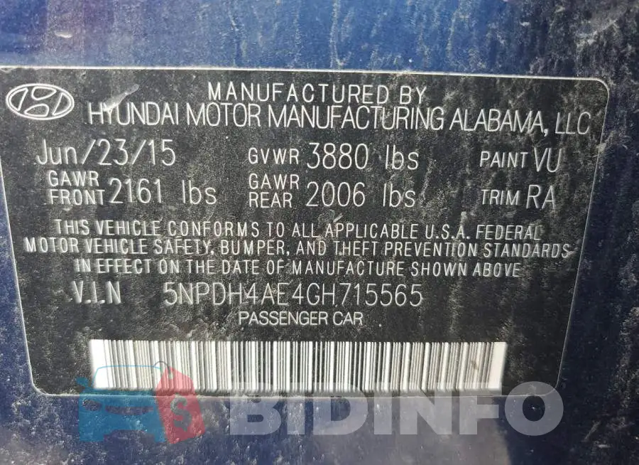 5NPDH4AE4GH715565 Photo# 12