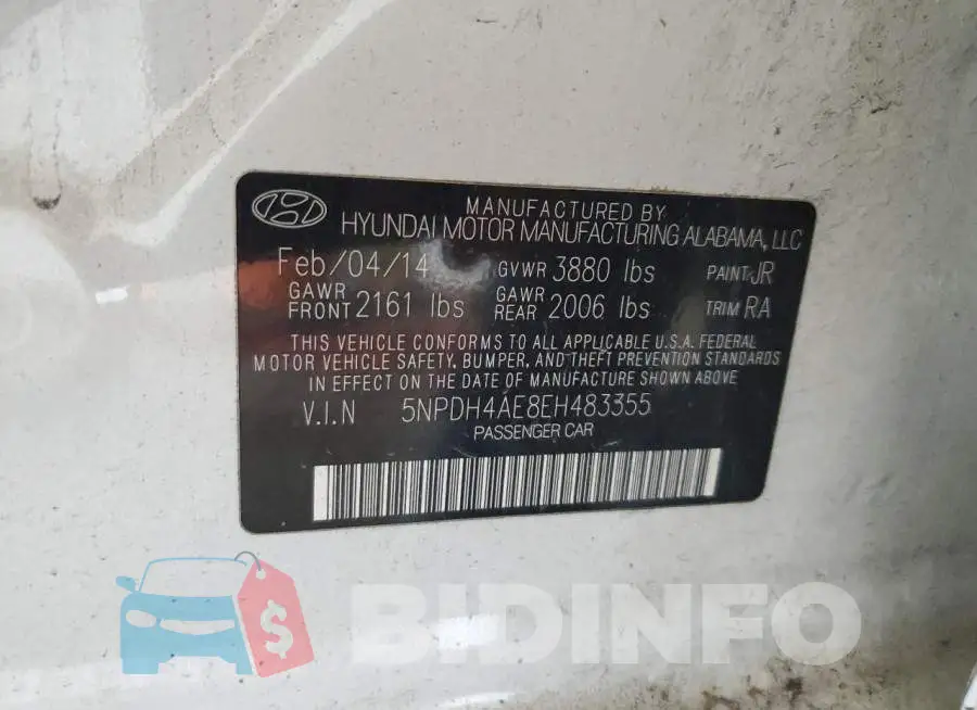 5NPDH4AE8EH483355 Photo# 13