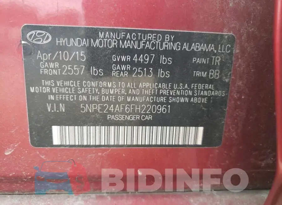 5NPE24AF6FH220961 Photo# 12