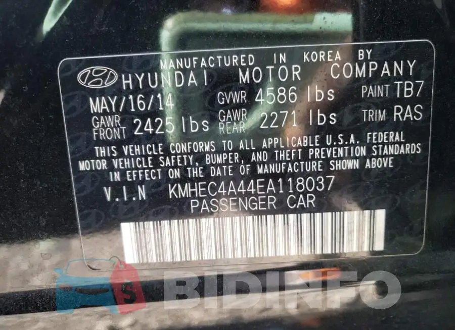 KMHEC4A44EA118037 Photo# 12