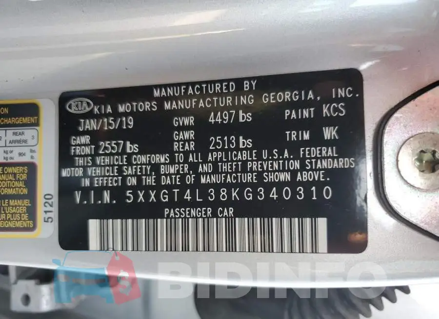 5XXGT4L38KG340310 Photo# 13