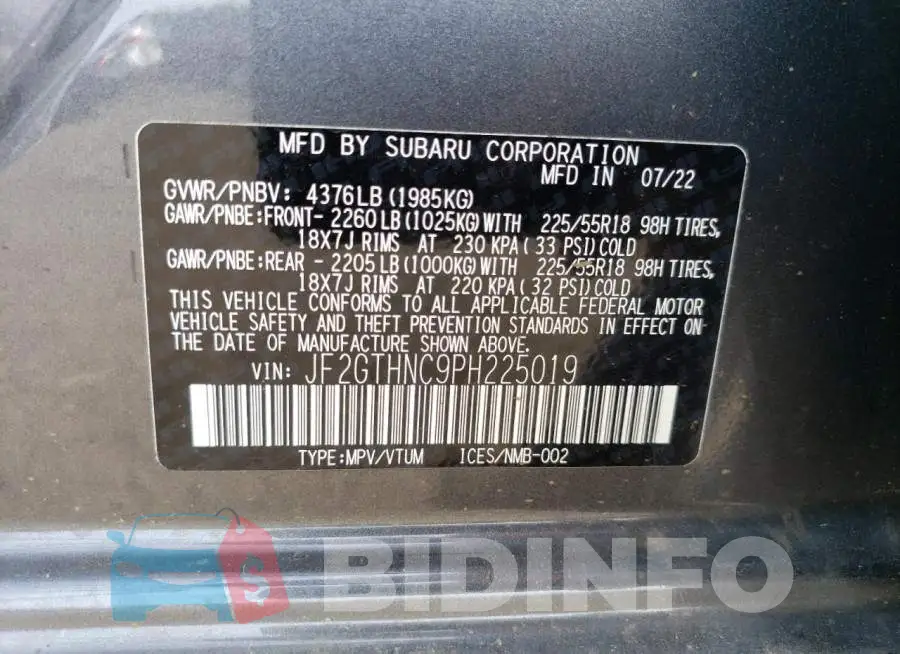 JF2GTHNC9PH225019 Photo# 12