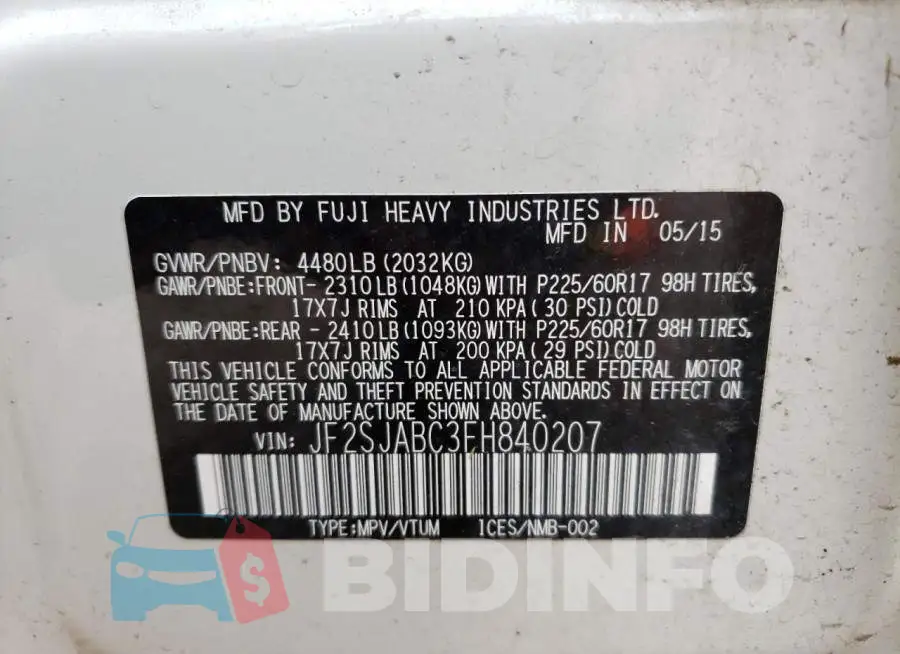 JF2SJABC3FH840207 Photo# 13