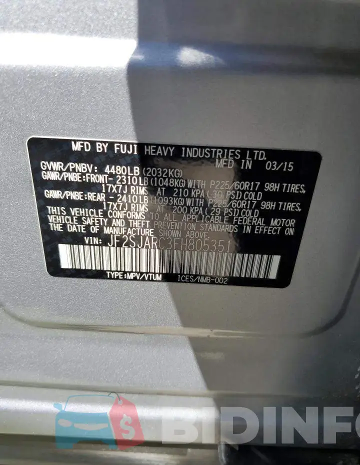 JF2SJARC3FH805351 Photo# 13
