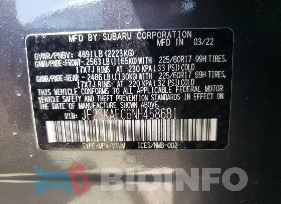 JF2SKAEC6NH458681 Photo# 14