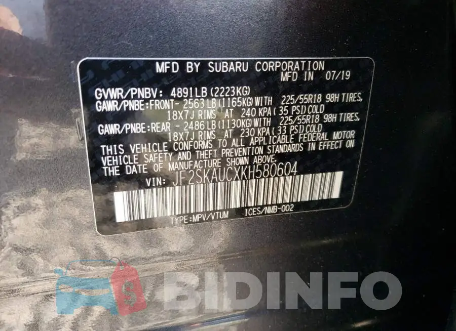 JF2SKAUCXKH580604 Photo# 12