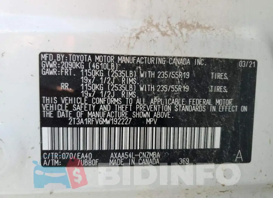 2T3A1RFV6MW192227 Photo# 13
