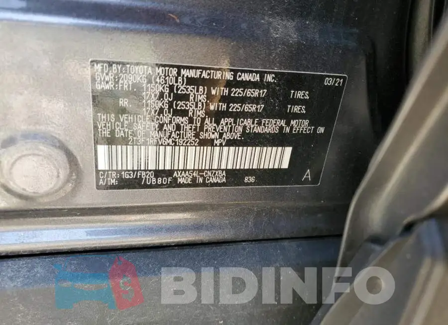 2T3F1RFV6MC192252 Photo# 12