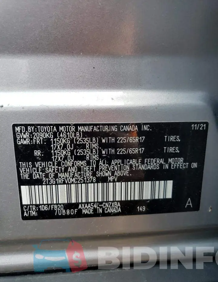 2T3G1RFV0MC251378 Photo# 12