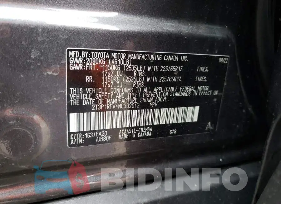 2T3P1RFV4NC302043 Photo# 12