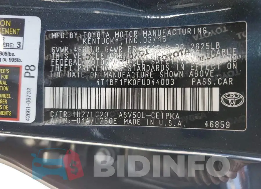 4T1BF1FK0FU044003 Photo# 12