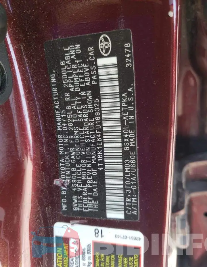 4T1BK1EB4FU169325 Photo# 12