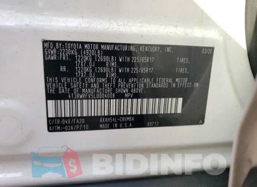 4T3RWRFV5LU004008 Photo# 13