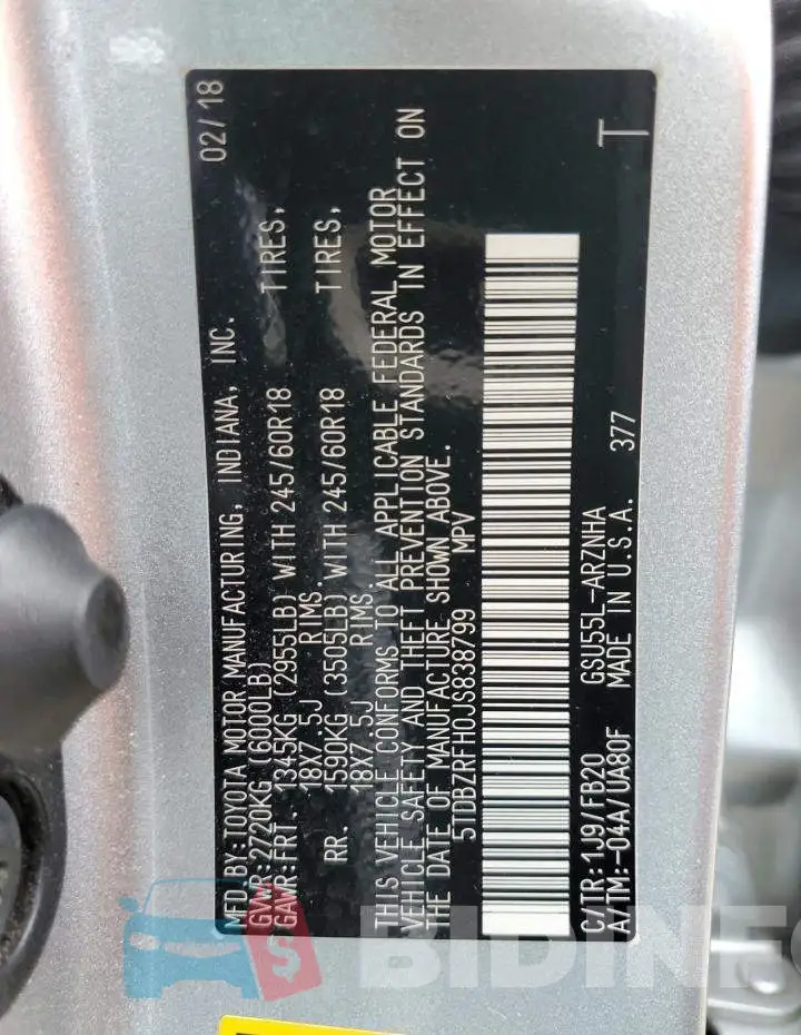 5TDBZRFH0JS838799 Photo# 12