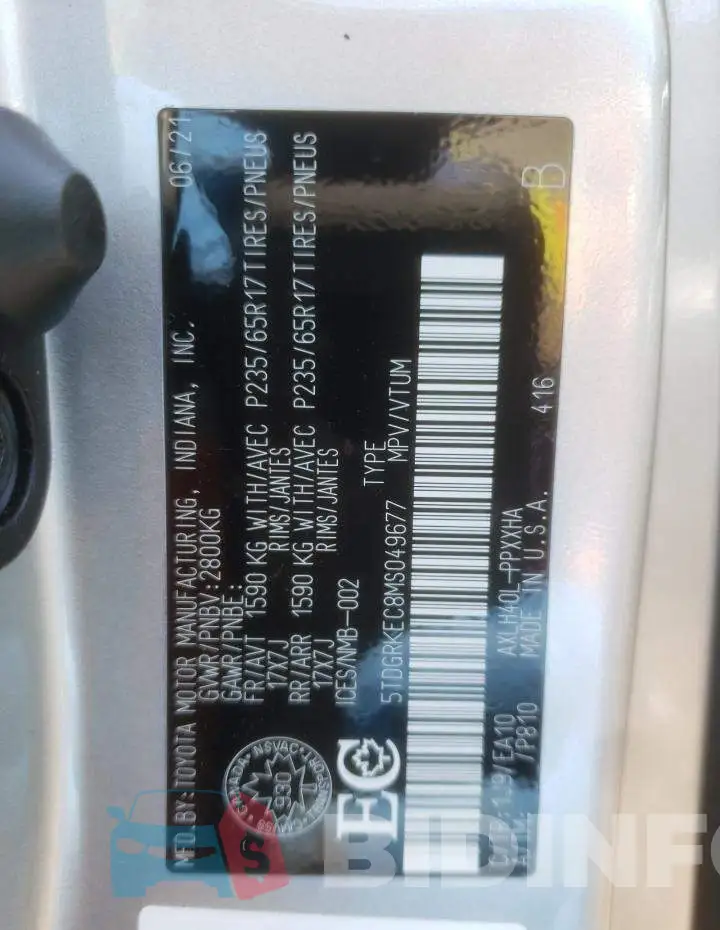 5TDGRKEC8MS049677 Photo# 13