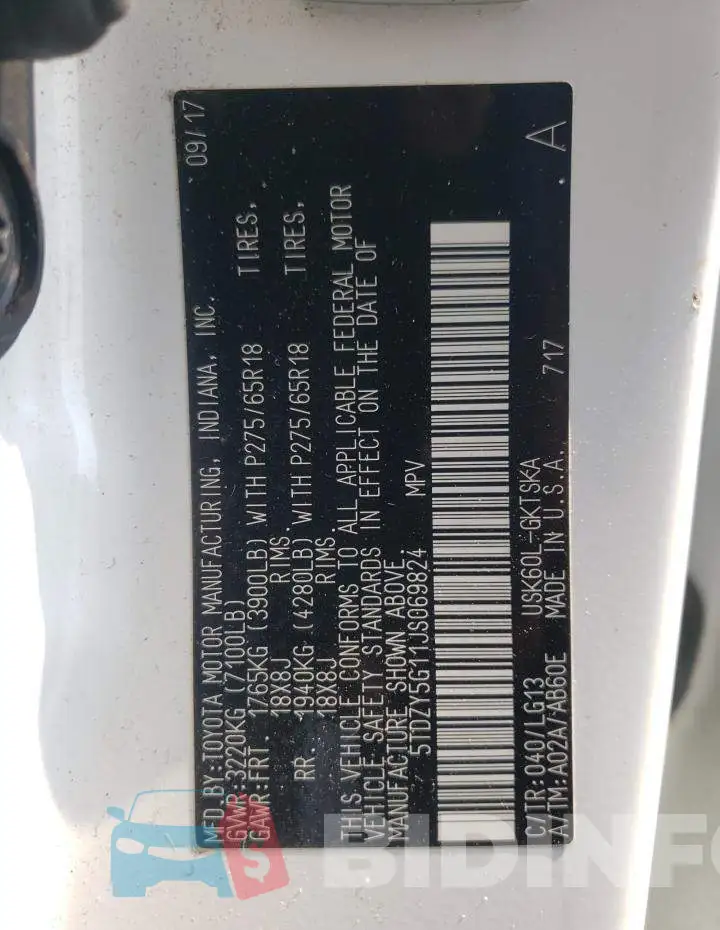5TDZY5G11JS069824 Photo# 13