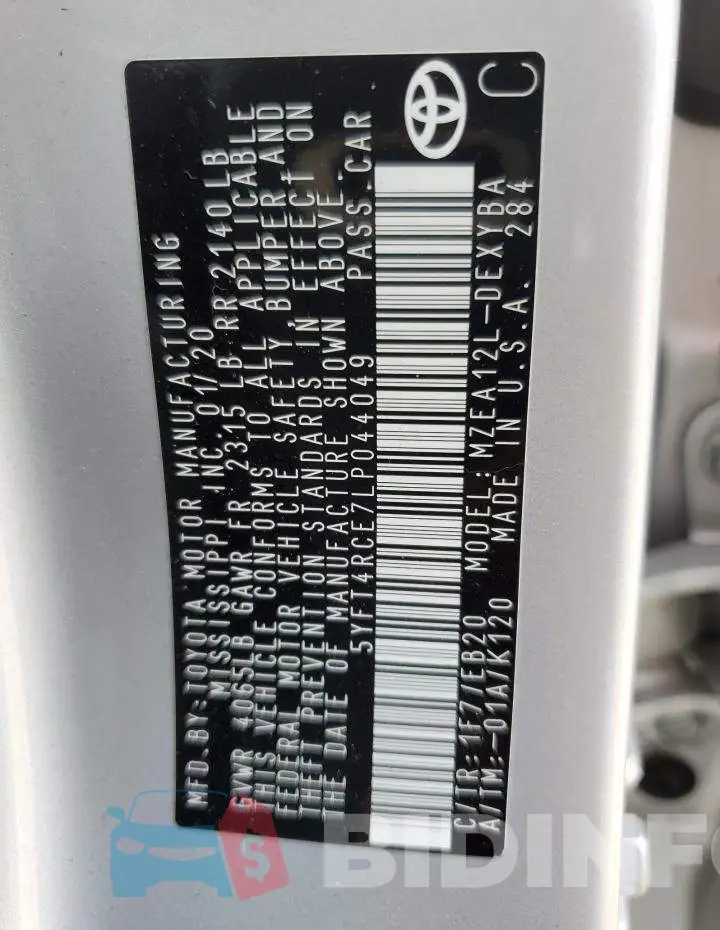 5YFT4RCE7LP044049 Photo# 12