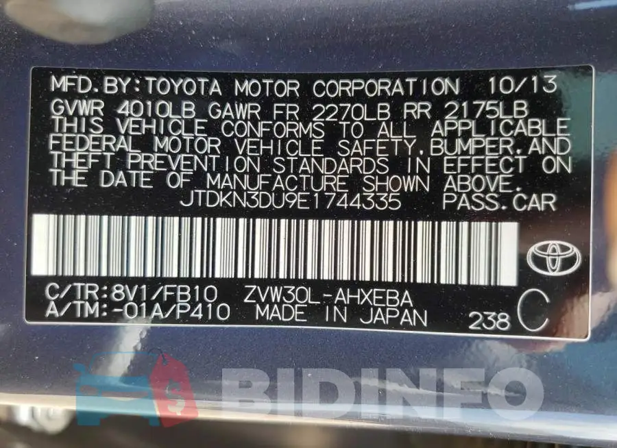 JTDKN3DU9E1744335 Photo# 12