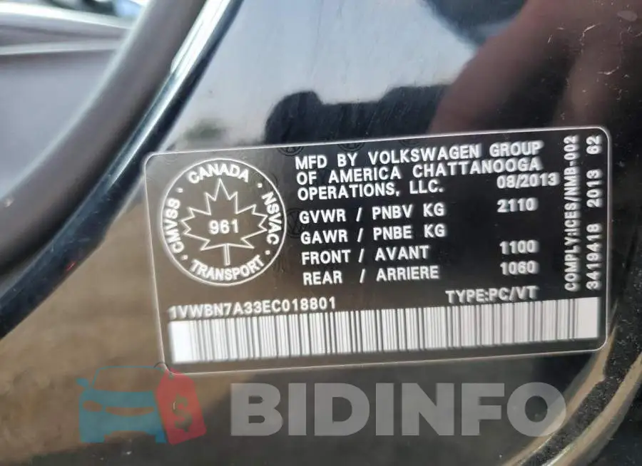 1VWBN7A33EC018801 Photo# 12