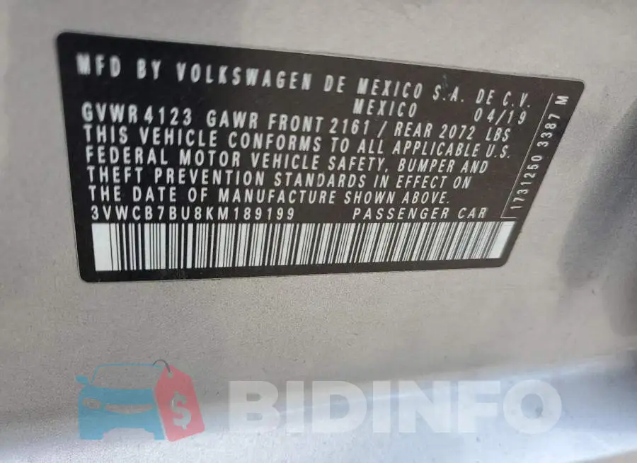 3VWCB7BU8KM189199 Photo# 12
