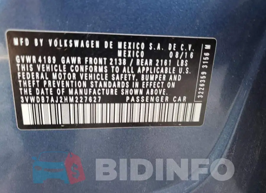 3VWDB7AJ2HM227627 Photo# 12