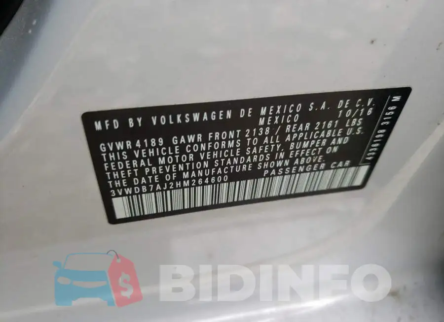 3VWDB7AJ2HM264600 Photo# 12
