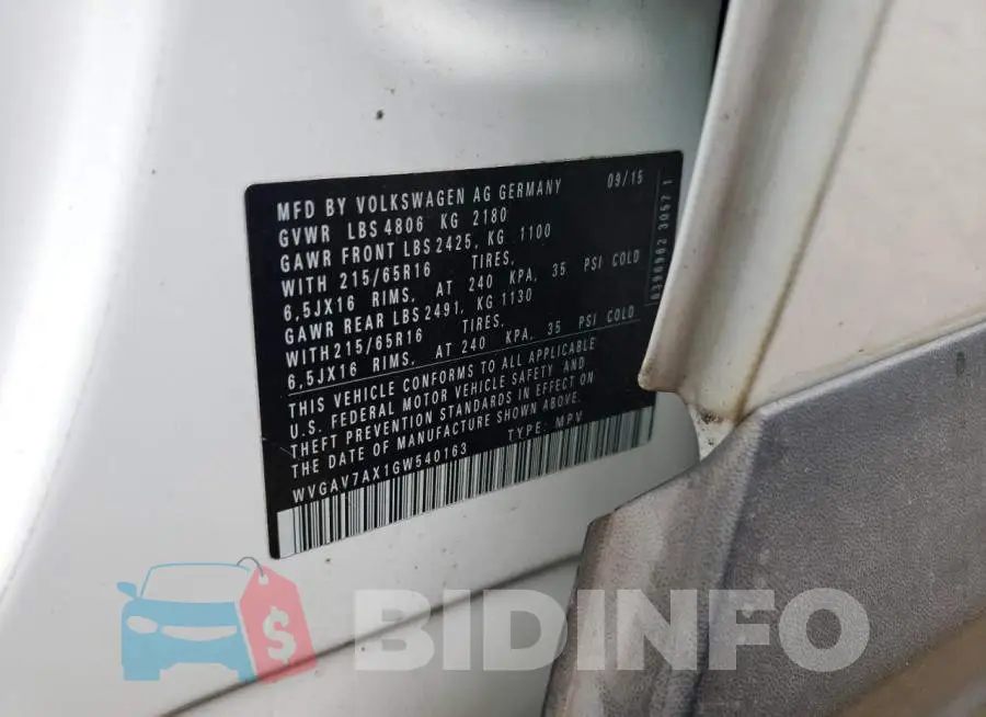 WVGAV7AX1GW540163 Photo# 12