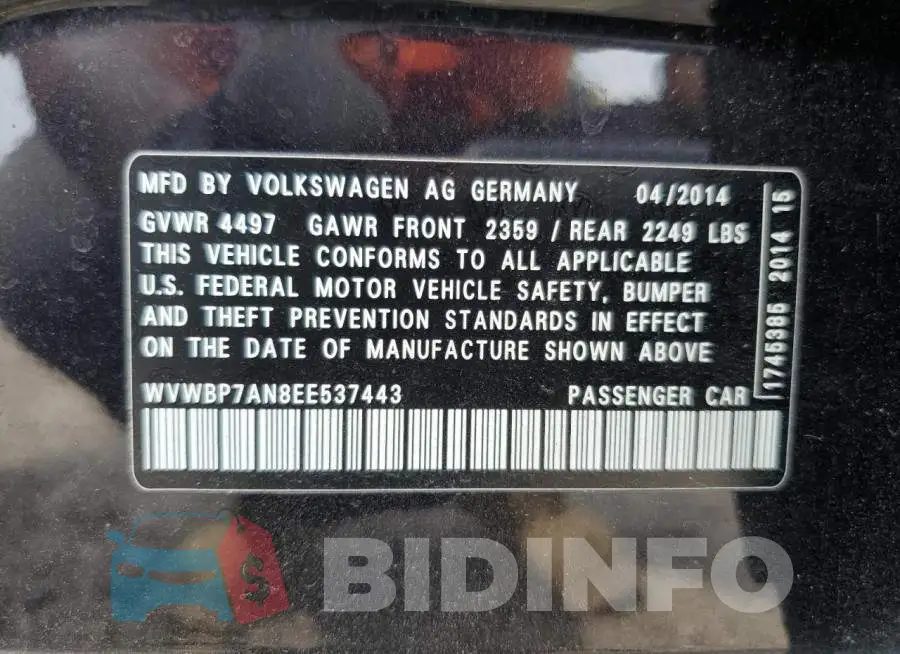 WVWBP7AN8EE537443 Photo# 12