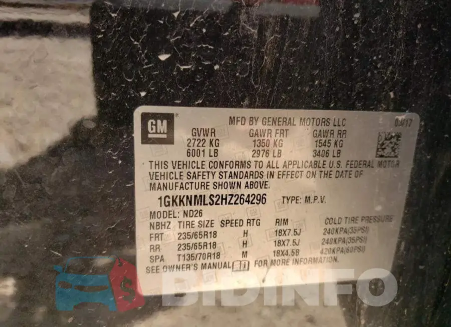 1GKKNMLS2HZ264296 Photo# 12