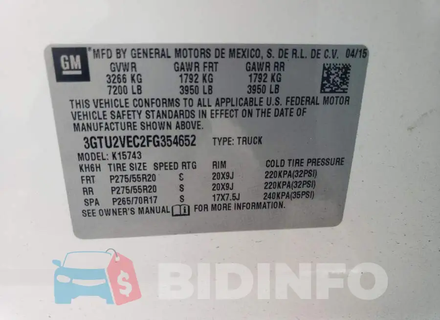 3GTU2VEC2FG354652 Photo# 12