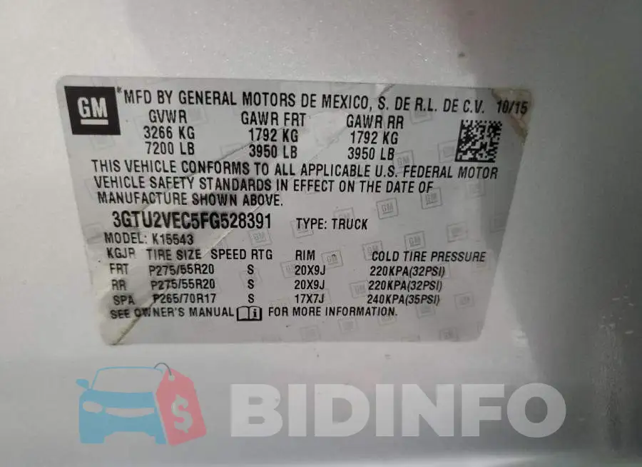 3GTU2VEC5FG528391 Photo# 13