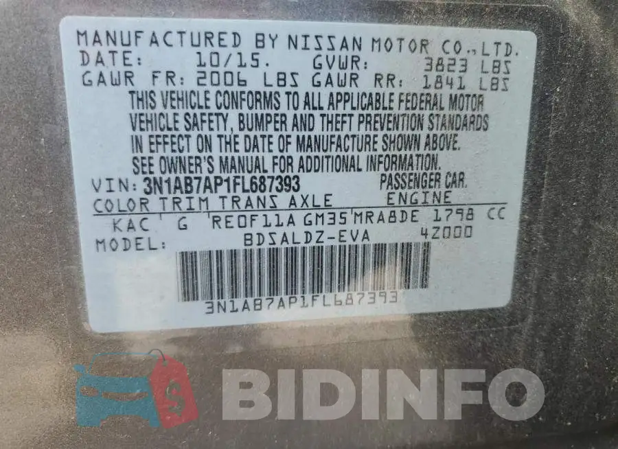 3N1AB7AP1FL687393 Photo# 12