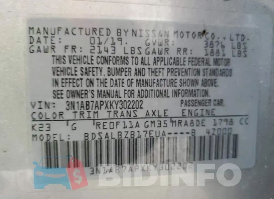 3N1AB7APXKY302202 Photo# 12
