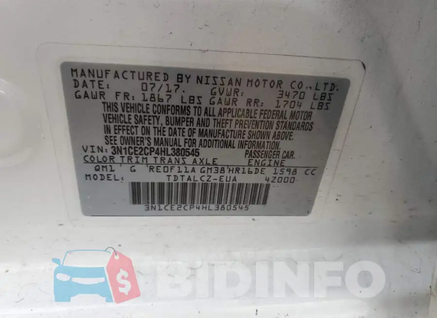 3N1CE2CP4HL380545 Photo# 13