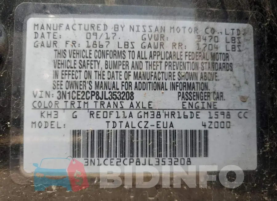 3N1CE2CP8JL353208 Photo# 12