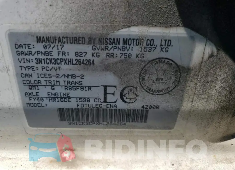 3N1CK3CPXHL264264 Photo# 12