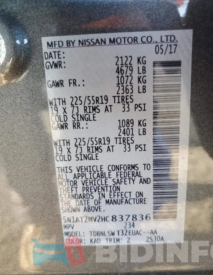 5N1AT2MV2HC837836 Photo# 14