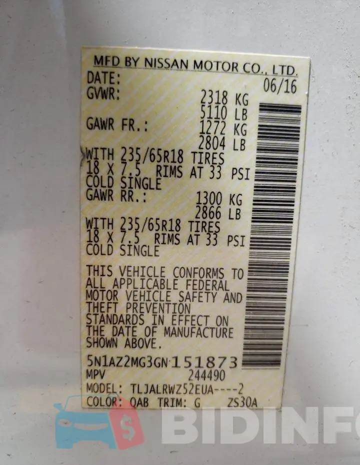 5N1AZ2MG3GN151873 Photo# 13
