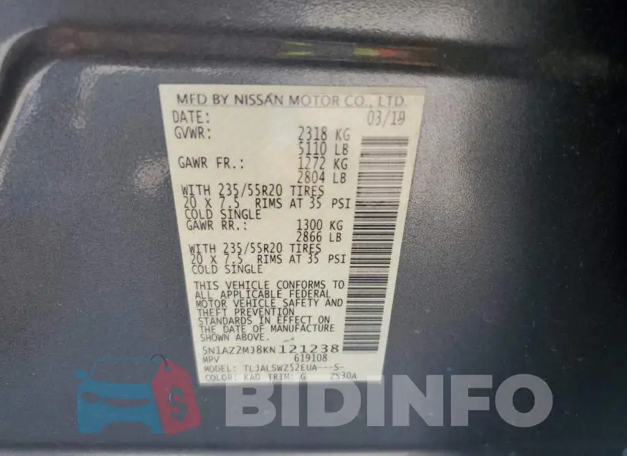 5N1AZ2MJ8KN121238 Photo# 12