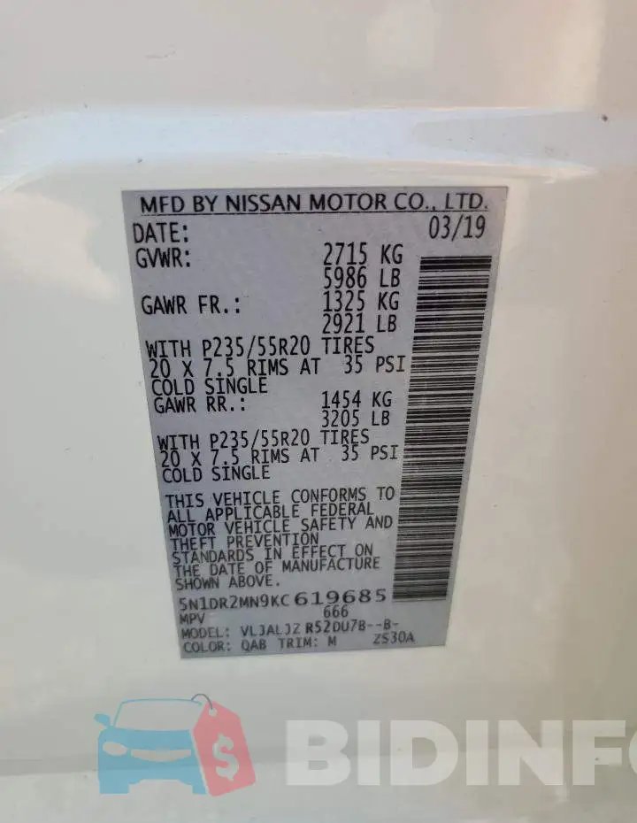 5N1DR2MN9KC619685 Photo# 13