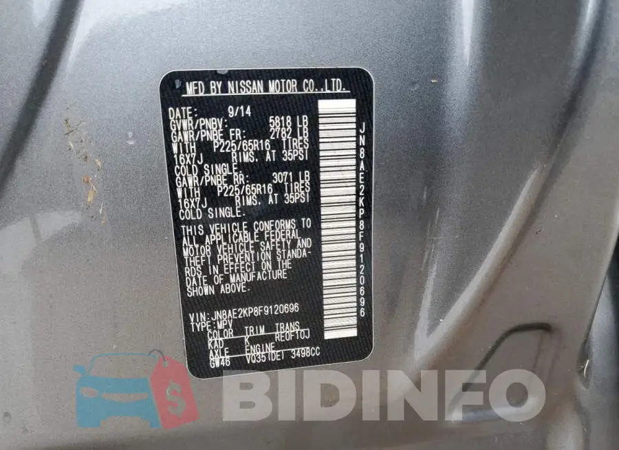 JN8AE2KP8F9120696 Photo# 13