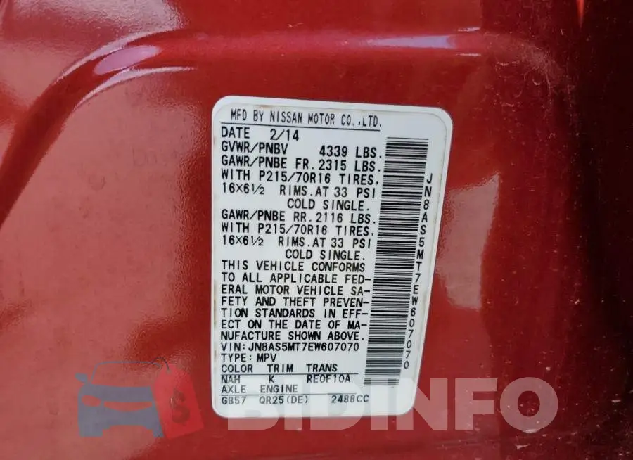 JN8AS5MT7EW607070 Photo# 12