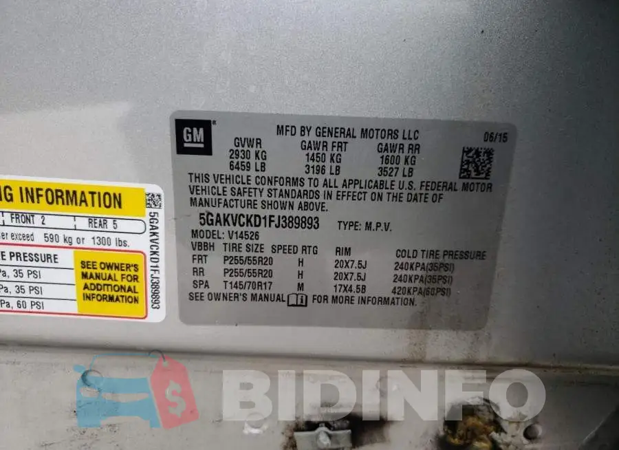 5GAKVCKD1FJ389893 Photo# 13