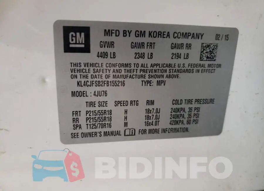 KL4CJFSB2FB155216 Photo# 13